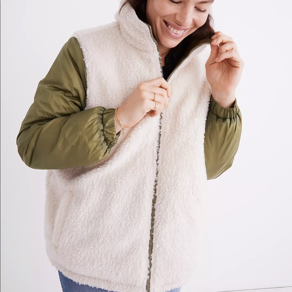 Madewell Reversible Sherpa Puffer Jacket in Colorblock